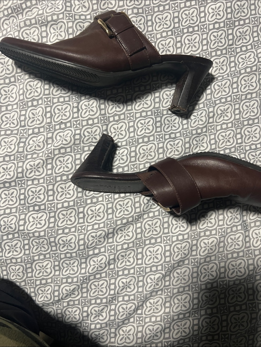 Liz Claiborne Dark Brown Leather Buckle Mules - Picture 3 of 4